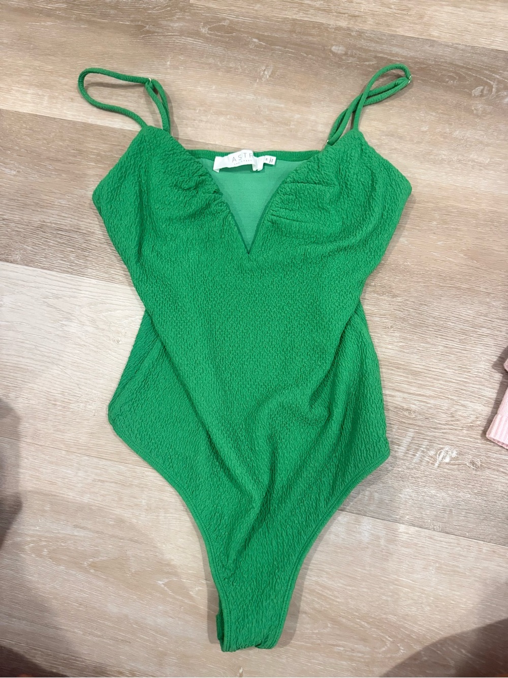 Astr Green Textured V-Plunge One-Piece